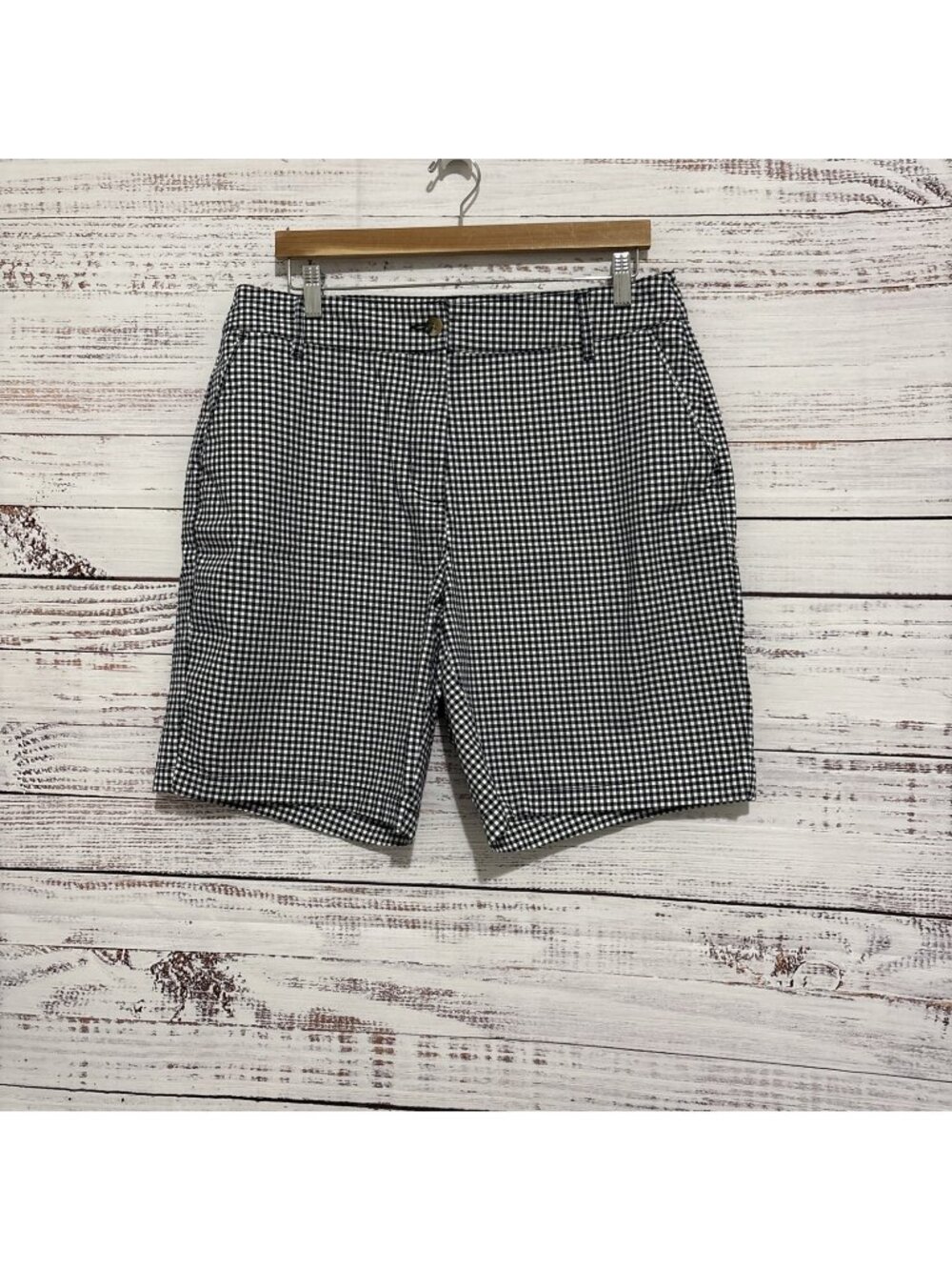 Kim Rogers Navy Gingham Check Bermuda Shorts